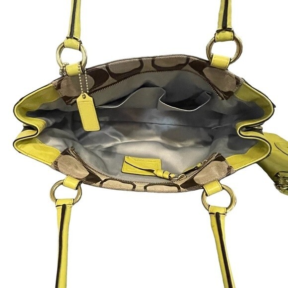 Coach Hampton Satchel Set w/ Wristlet Wallet. Signature w/ Yellow Leather Trim. - Picture 6 of 13